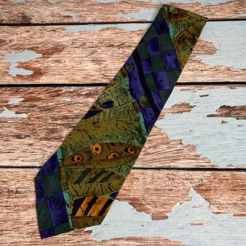 Nino Cerruti Necktie - Abstract Blue Gold Print 100% Silk Crepe Made In USA - Picture 8 of 12