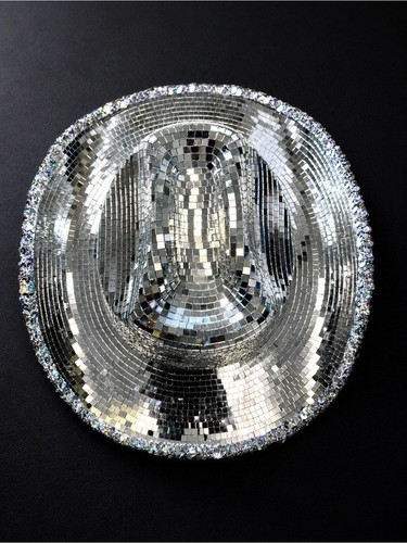 KBW Silver Mirror Ball Disco Cowboy Hat Women Statement western party rockstar
