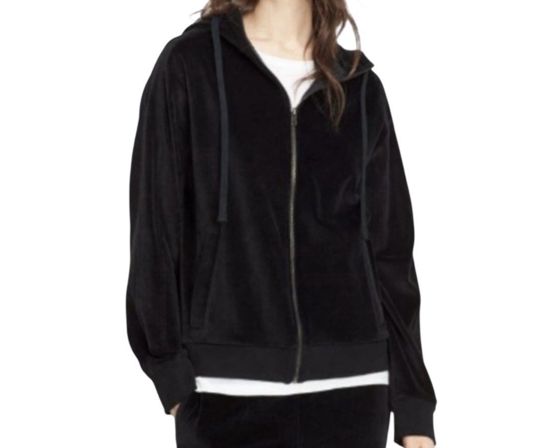 VINCE Velvet Jacket Hoodie Women’s Medium Black Pockets Full Zip Outdoor Cozy