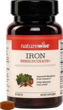 NatureWise Vegan Iron Supplement for Women and Men - Gentle on Stomach High - +