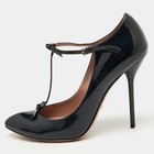 Gucci Navy Blue Patent Leather Beverly TStrap Bow Pumps Size 39
