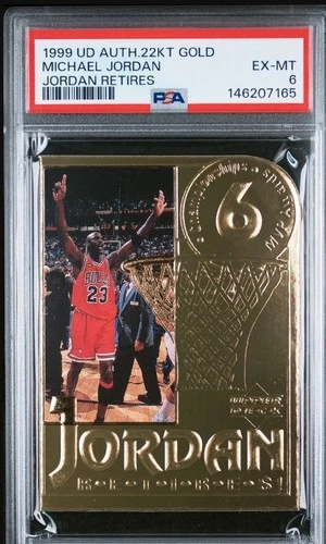 1999 Michael Jordan #6 Jordan Retires Photo Card - Upper Deck 22 KT Gold - PSA 6
