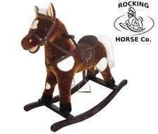 New Plush Rocking Horse - Brown + White Spots Deluxe Mane Saddle Bridle Sounds
