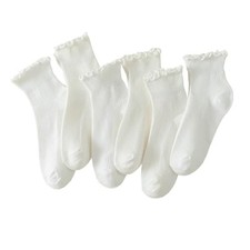 6 Pairs of Ruffle Socks Women, Cute Ruffle Ankle Socks 9-11 White