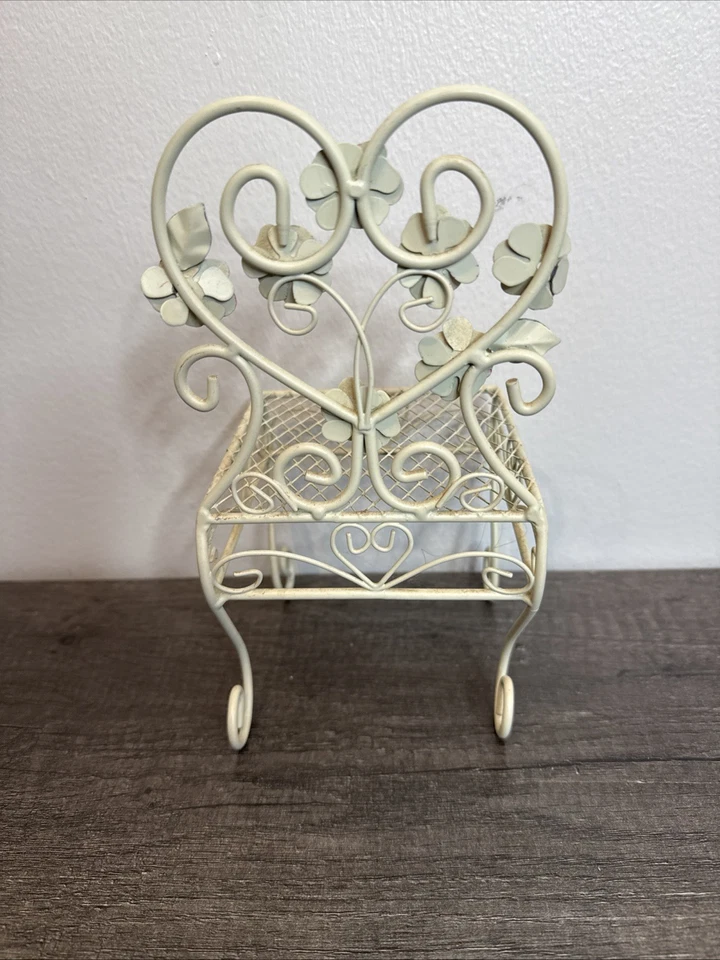 Silla Miniatura Metal 10" Shabby Chic Hadas Jardín Casa de Muñecas Flores Rosas Foto 3 de 4