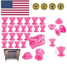 40 Pcs Pink Magic Hair Rollers Include 20pcs Large Silicone Curlers and 20pcs...