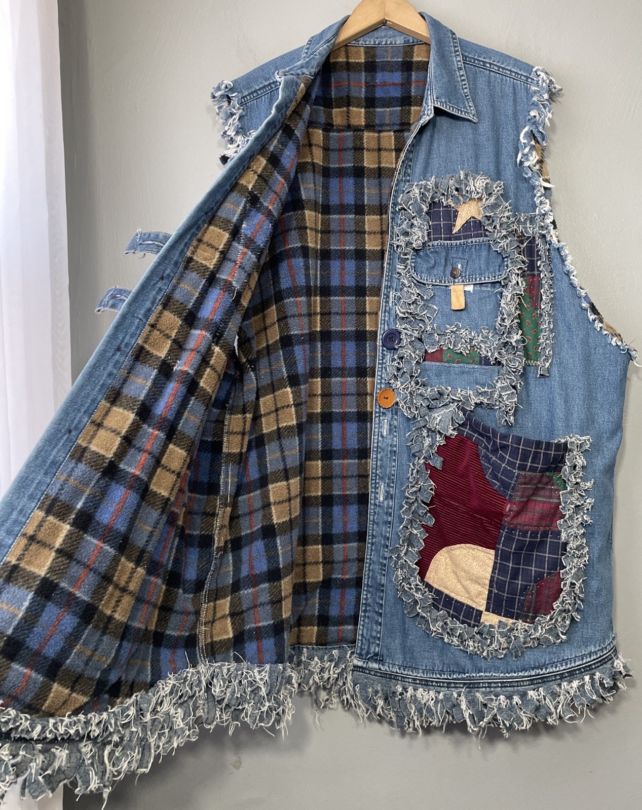 Upcycled Denim Vest Oversized Patchwork Pockets S… - image 2