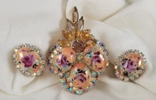 Juliana Delizza Elster Easter Egg Brooch & Earring Set Mint! Pitman Book Piece!