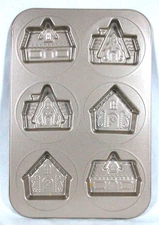 CHRISTMAS 6 DIFFERENT GINGERBREAD HOUSES COOKIE BAKING MOLD / PAN 15" X 10" NEW