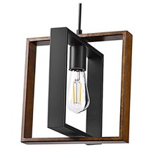 Pendant Light Fixture, Rustic Hanging Light Fixture with Wood Grain Farmhouse