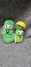Vintage 1990  s Veggie Tales Larry Cucumber  Jr Asparagus Plush Lot Of 2