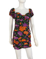 ZARA Floral Ruched Mini Dress Puff Sleeve Bodycon 90s Style Sweetheart size M