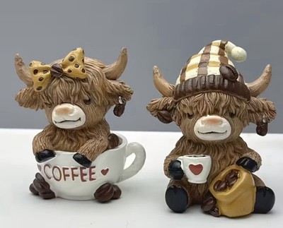  New  Coffee  Themed Highland Cow Set