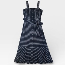 Banana Republic Black & White Striped Button Down Tie Waist Midi Dress Size 0