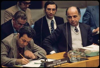 Mowaffak Allaf, P.R. Syria, Farouk Kaddoumi, Delegate Palest historic photo