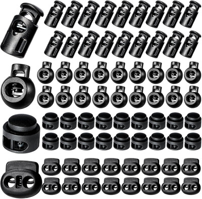 160 Pcs Plastic Cord Locks, Single Double Hole Spring Stop Toggle Stoppers for D