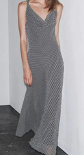 ZARA M Medium Polka Dot Midi Dress Black/White Drape Neck New