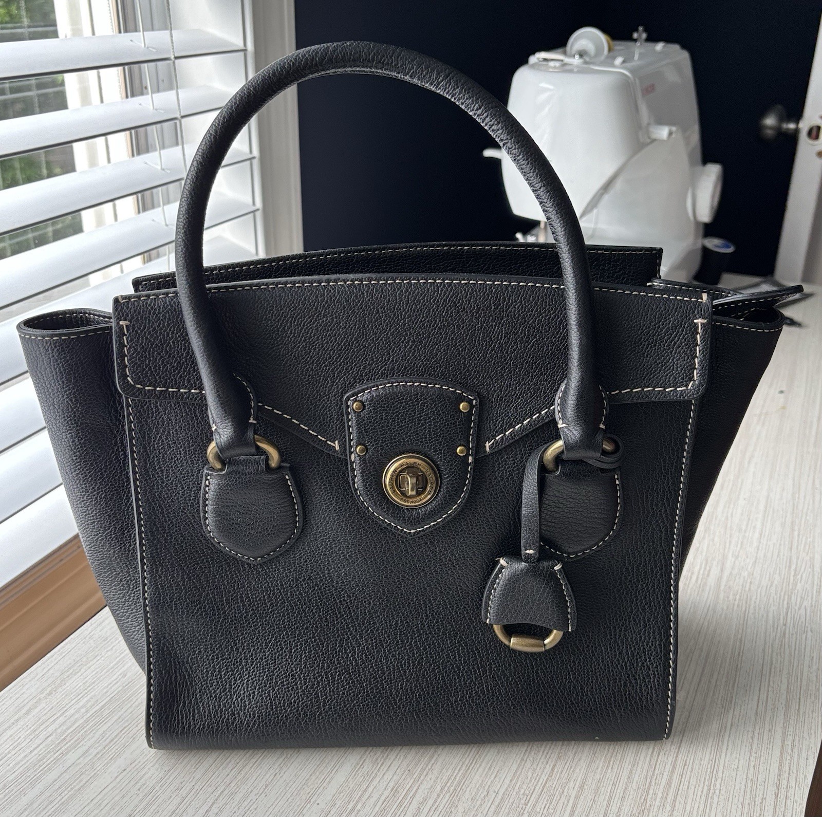 Ralph Lauren Women's Black Leather Ricky Purse Bag Satchel Medium Turnlock New