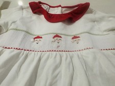 Smocked Polkadot Girls Size 8 Santa Smocked Dress Christmas Holiday long sleeve