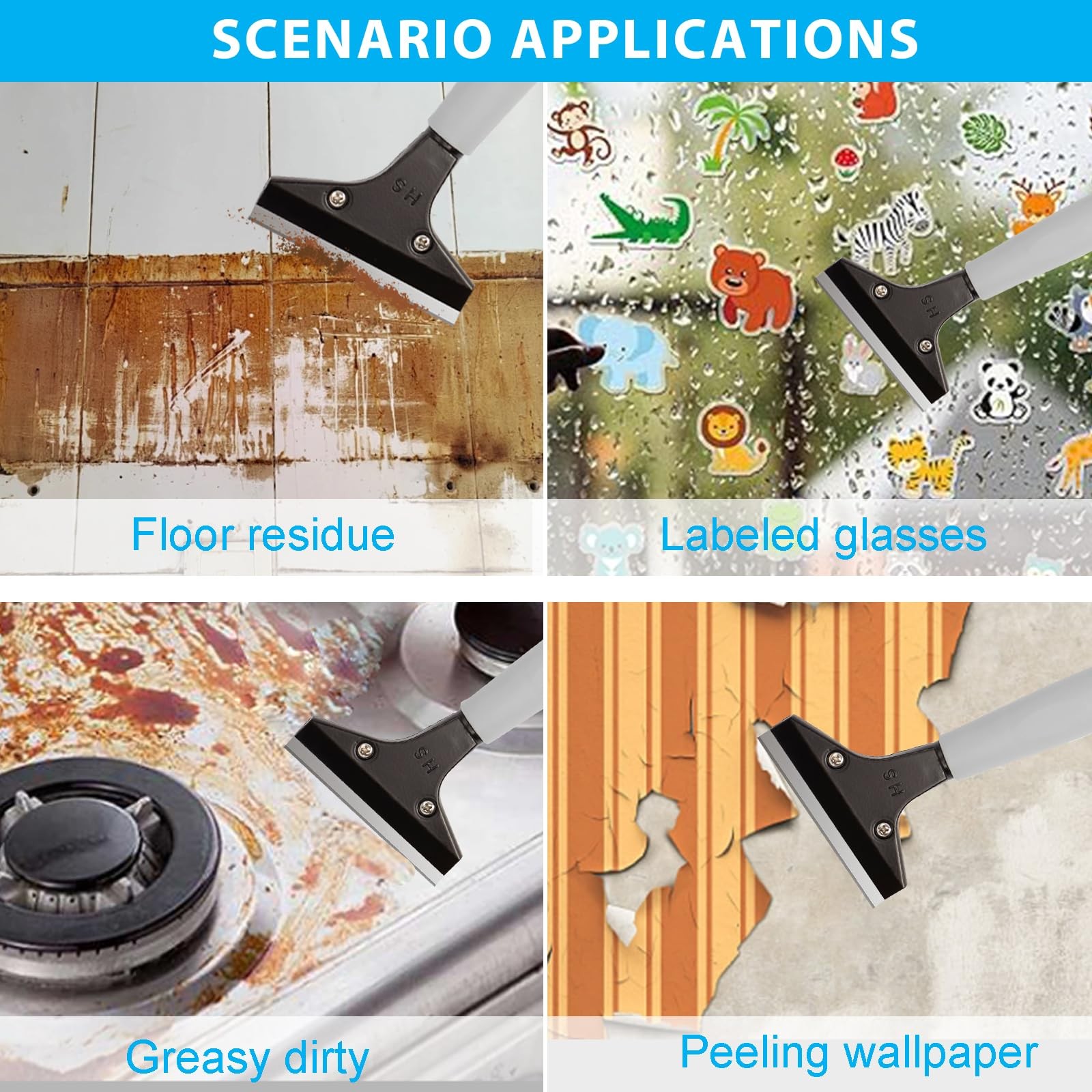 Floor Scraper, 31" to 61" Scraper Tool Long Handle with 4-inch Razor Blade St...