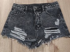 SHEIN Girls Ripped Jean Shorts Size 12-13Y Black Wash Grunge Style