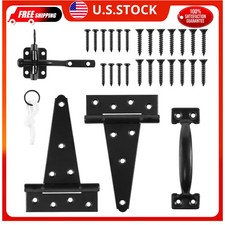 Heavy Duty Gate Hardware Kit with Self Locking Latch 6 inch T Hinges and Handle