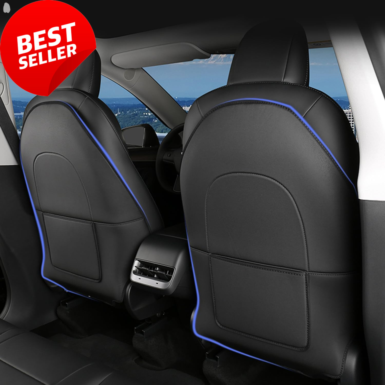 Tesla Model 3/Y/S/X Leather Seat Back Protector,Wear-Resistant Backseat Kick Mat