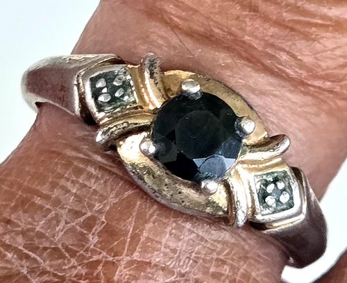 Vintage Ross Simons 925 Vermeil Blue Spinel Ring Size 7.5  2.8gr