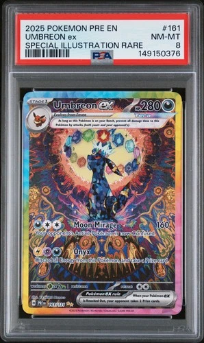 2025 POKEMON PRISMATIC EVOLUTIONS SPECIAL ILLUSTRATION RARE UMBREON EX PSA 8