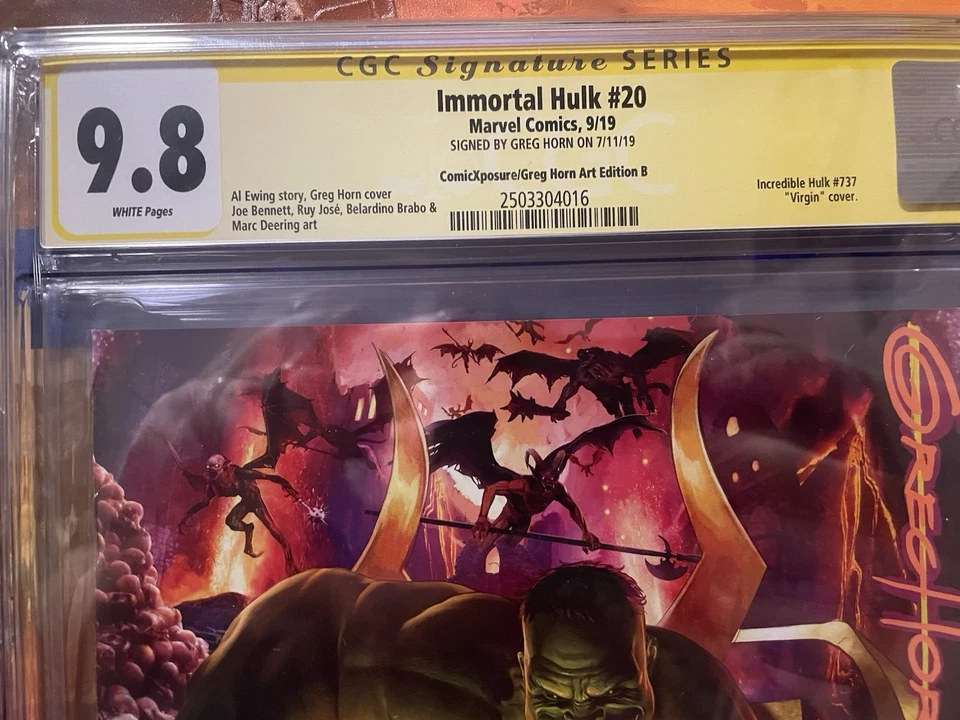 Marvel Comics Immortal Hulk #20 CGC Signature Series 9.8 firmado por Greg Horn Foto 2 de 3