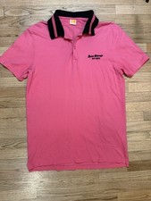 Hugo Boss Orange Pink Contrast Rib Collar Polo Shirt LG Vintage 90s Y2K Preppy