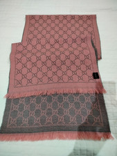 Gucci women's Wool Scarf Shawl Stole wrap GG Jacquard made in Italy Pink gray