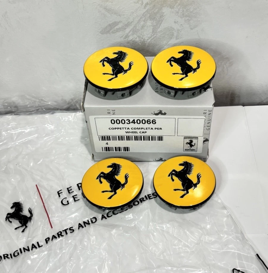 4 Pcs Ferrari Genuine Yellow Wheel Center Cap Set OEM - 340066 - Image 2 of 4