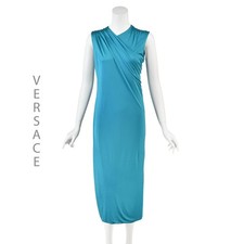 VERSACE c. 2022 Donatella Turquoise Draped Viscose Jersey Midi Dress, SZ IT 44