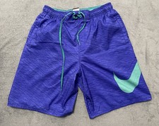 Nike Big Logo Swoosh Lined Swim Trunks Beach Summer Mens M Purple Blue