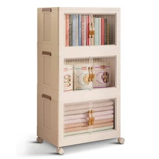 3 Tier Plastic Stackable Storage Bins Open Front with Lids & 360° Wheels 35 Q...