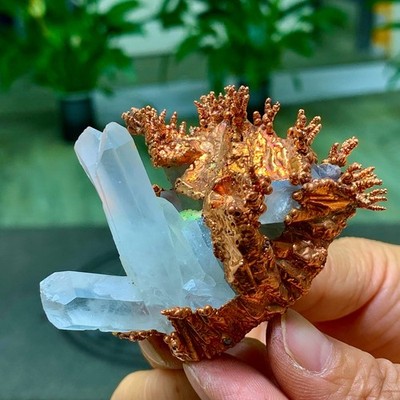 81G Rare!! iridescent Native Copper with calcite crystal mineral-symbiosis