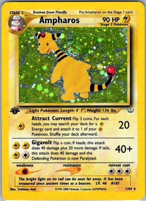 Ampharos 01/64 Holo Rare 1st Edition Neo Revelation MP