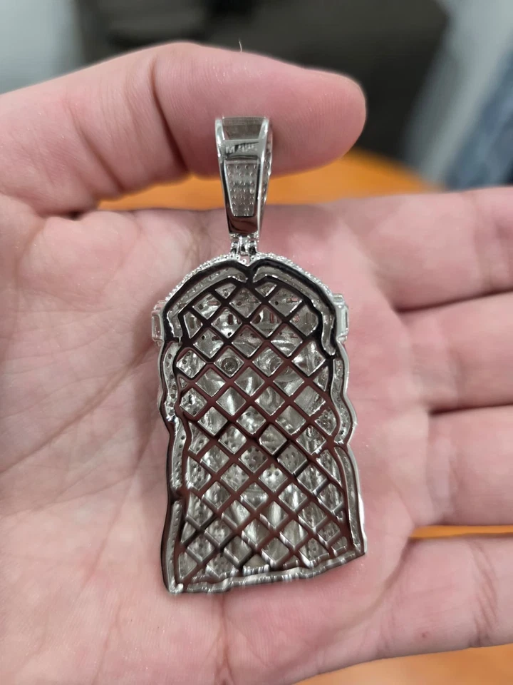 MOISSANITA Gran Jesús Pieza Colgante Helado Pasa Probador, Plata de Ley 925 Real Foto 3 de 4