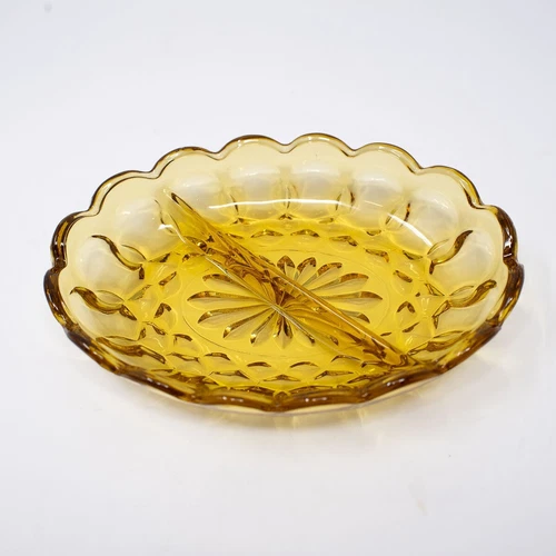 Vintage Anchor Hocking Amber Glass Divided Relish pickle Trinket Dish fairfield