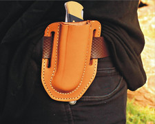CUSTOM ITALIAN LEATHER GENIUNE VERTICAL SHEATH FOLDING POCKET KNIFE BUCK 110