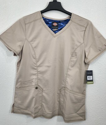 Dickies Women's V-Neck Blouse Nurse Top Beige Size L