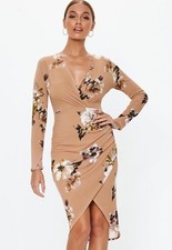 Missguided Plunge Wrap Floral Midi Dress - Size UK8 , BNWT