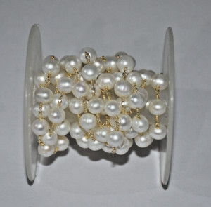 Authentic 5 feet 8mm freshwater pearl rosary chain, 24k gold plated bulk roll body chain