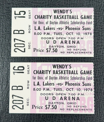 1978 Wendy's Charity NBA Game Lakers Vs Suns Ticket Stub Dayton Ohio Qty 2 Rare