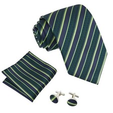 Men's Tie Set and Pocket Square Cufflinks Ties Woven Plaid Striped Necktie fo...