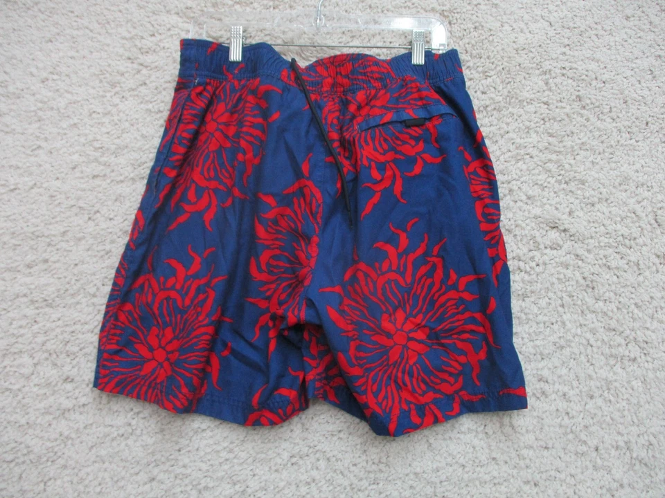 Bermuda de natação masculina média adulto azul vermelho floral bolsos M - Imagem 4 de 4