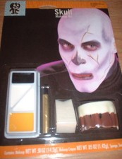 Scary SKULL MAKEUP KIT Bloody FALSE TEETH 4pcs Halloween MONSTER Ghoul