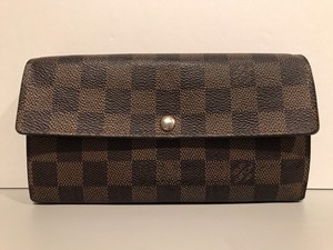 LOUIS VUITTON Sarah Damier Ebene Long Clutch Wallet Checkered Canvas Leather! | eBay