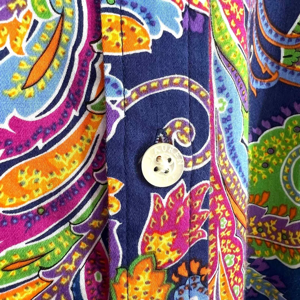 Ralph Lauren Mujer PM Pequeña Mediana Rosa Paisley Blusa Camisa Top Botón Playa Foto 3 de 4